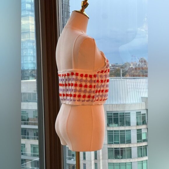 🆕 FARM Rio 🧿 NWOT Patchwork Checkerboard Crochet Crop Top - Sz M - Picture 5 of 13